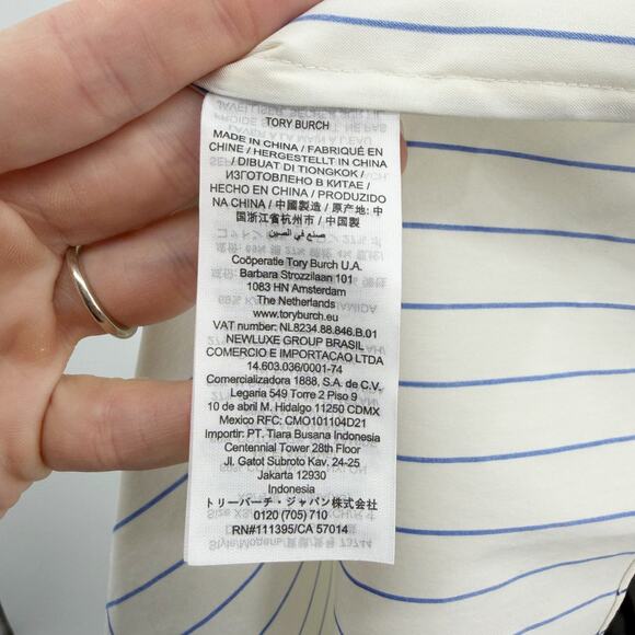 Tory Burch Striped Smocked Midi Dress Blue White XS Cotton Tiered Coastal Preppy - Picture 7 of 9